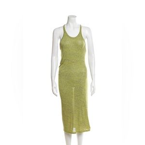 💯AUTH ALEXANDER WANG TWIST MAXI DRESS YELLOW GREEN SHEER KNIT razorback Long M